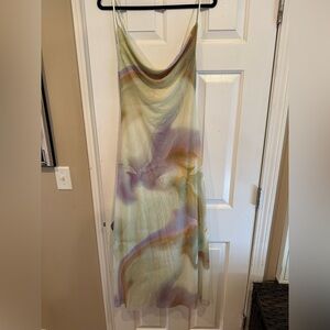 Zara Sage Multicolor Slip Maxi Dress with Pastel Accents